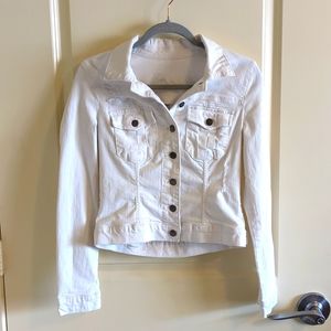 Women's white KUT from the cloth denim jacket. Distressed look. Size Small.